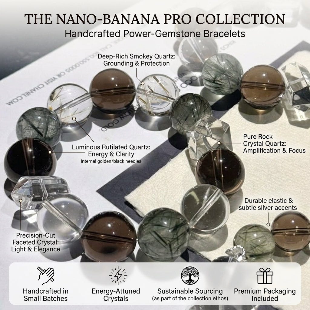 14mm Large Natural Green Rutilated Quartz Bracelet, Clear Quartz & Smoky Quartz Crystal Healing Jewelry, Wealth & Luck Talisman, Double Pointed Crystal