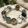 14mm Large Natural Green Rutilated Quartz Bracelet, Clear Quartz & Smoky Quartz Crystal Healing Jewelry, Wealth & Luck Talisman, Double Pointed Crystal