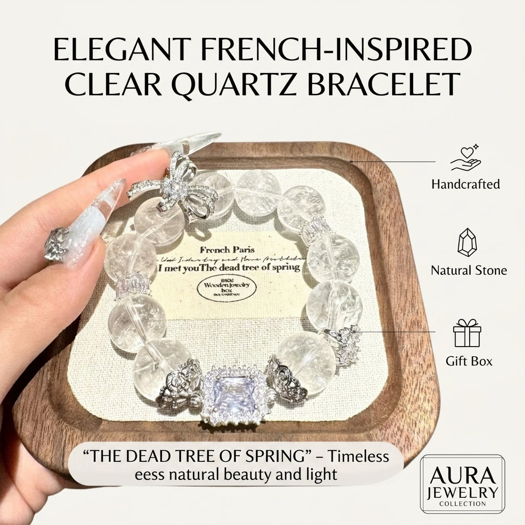 14mm-Natural White Azerite Azeztulite Clear Quartz Bracelet for Women, Aesthetic Butterfly Charm Healing Crystal, Spiritual Awakening & Light Luxury Gift