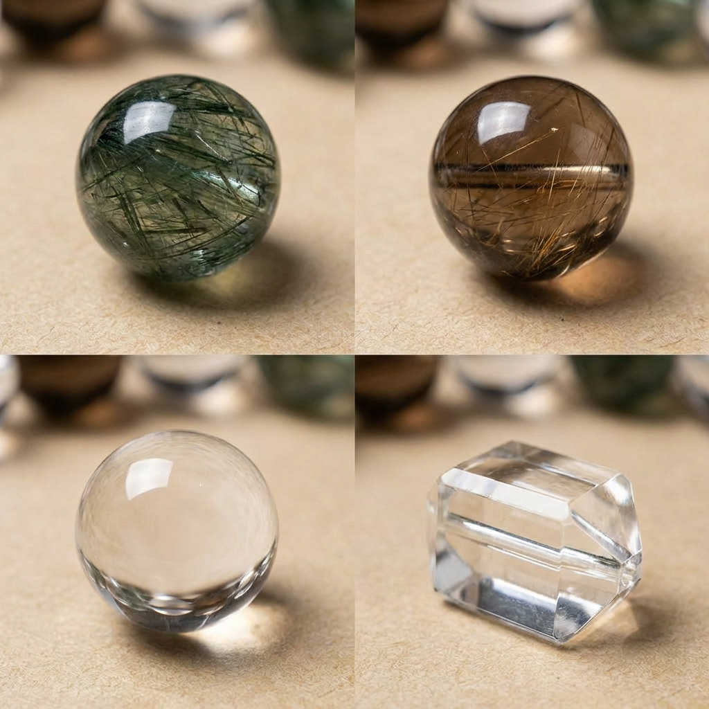 14mm Large Natural Green Rutilated Quartz Bracelet, Clear Quartz & Smoky Quartz Crystal Healing Jewelry, Wealth & Luck Talisman, Double Pointed Crystal