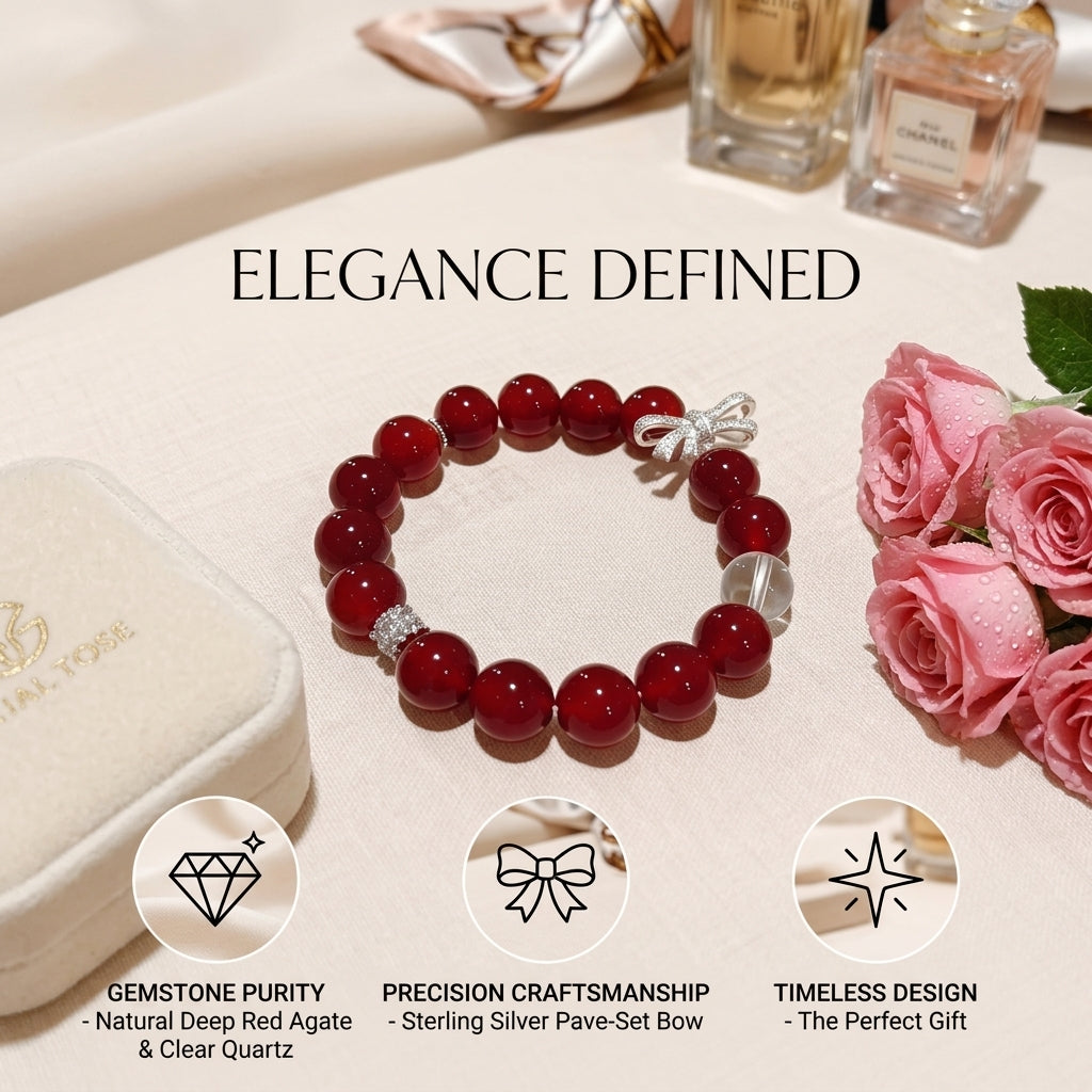 Authentic Red Agate Bracelet, Natural Clear Quartz & Pearl Aesthetic Wristlet, Root Chakra Healing Stone, Gift for Women, Spiritual Protection Talisman