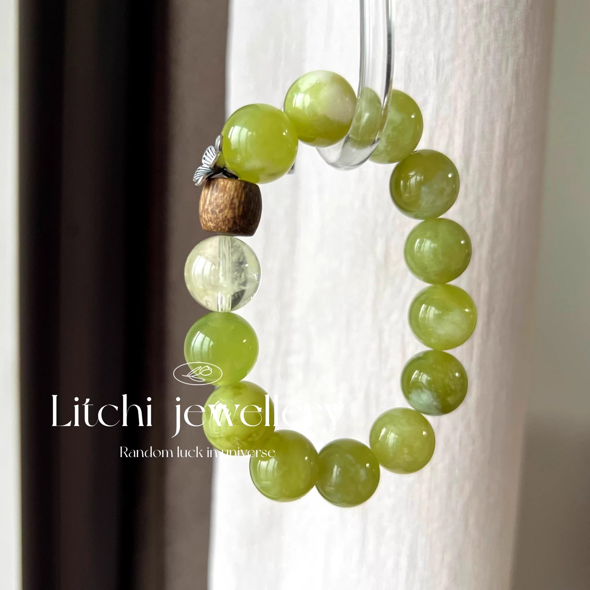 14mm Green Xiuyan Jade Crystal Bracelet, Natural Lemon Quartz & Scented Agarwood Healing Jewelry, Abundance & Stress Relief Talisman for Women