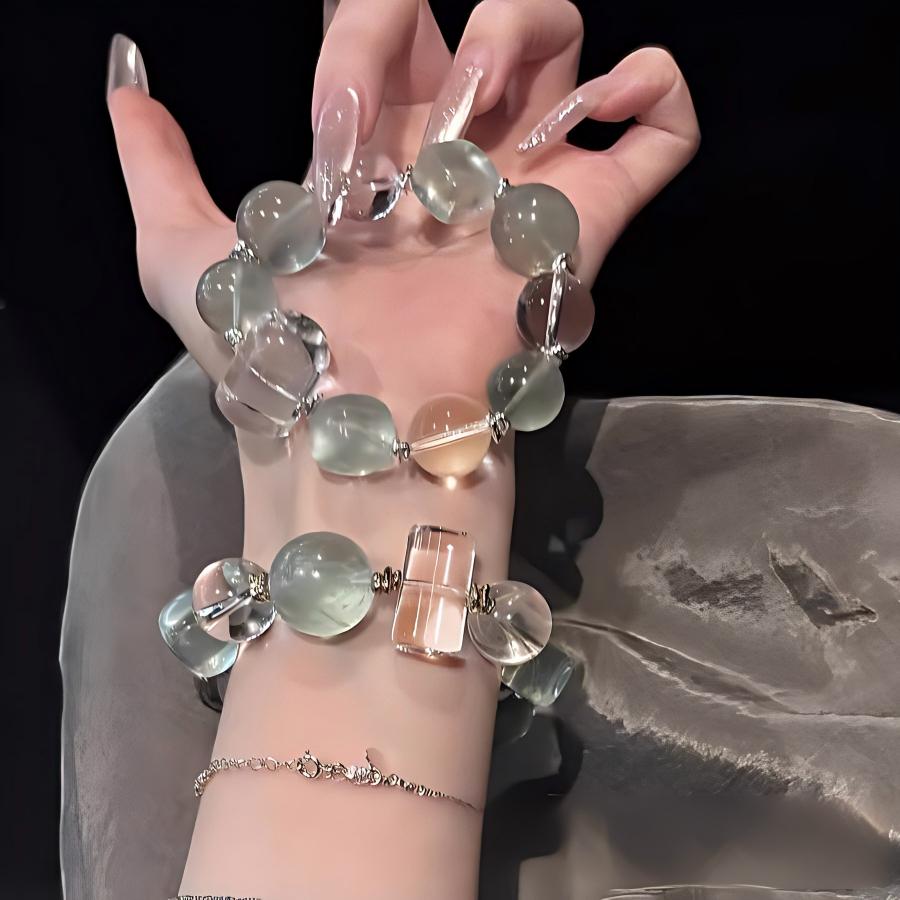 Natural White Quartz & Green Fluorite Crystal Bracelet for Wealth & Good Luck, Healing Gemstone Beads Jewelry for Women & Men, Handmade Spiritual Energy Gift for Girlfriend or Bestie