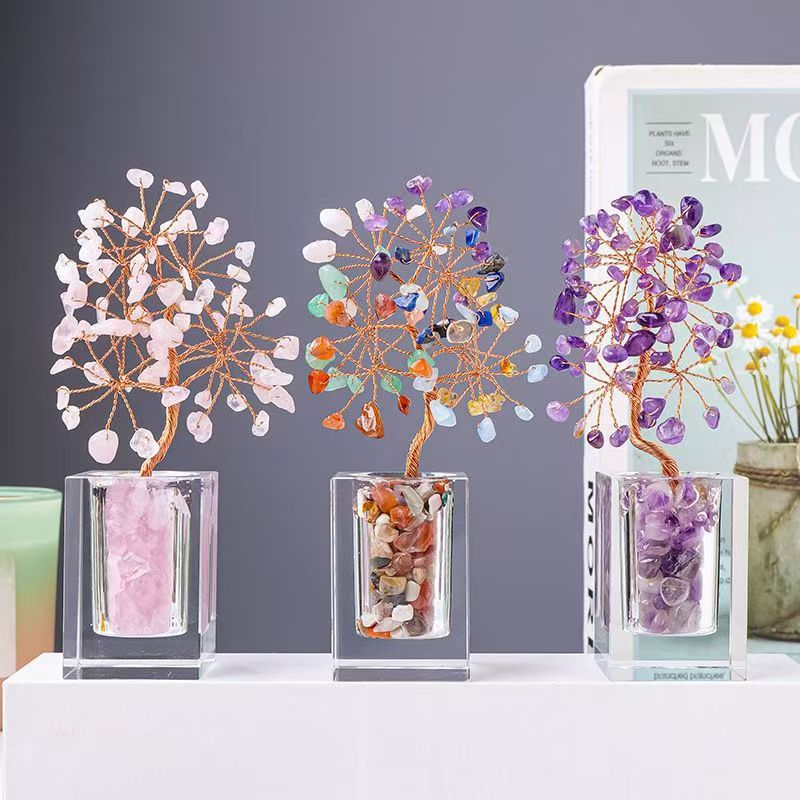 Natural Crystal Money Tree Ornament for Wealth & Prosperity