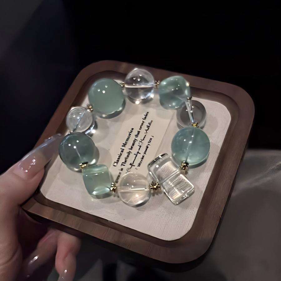 Natural White Quartz & Green Fluorite Crystal Bracelet for Wealth & Good Luck, Healing Gemstone Beads Jewelry for Women & Men, Handmade Spiritual Energy Gift for Girlfriend or Bestie