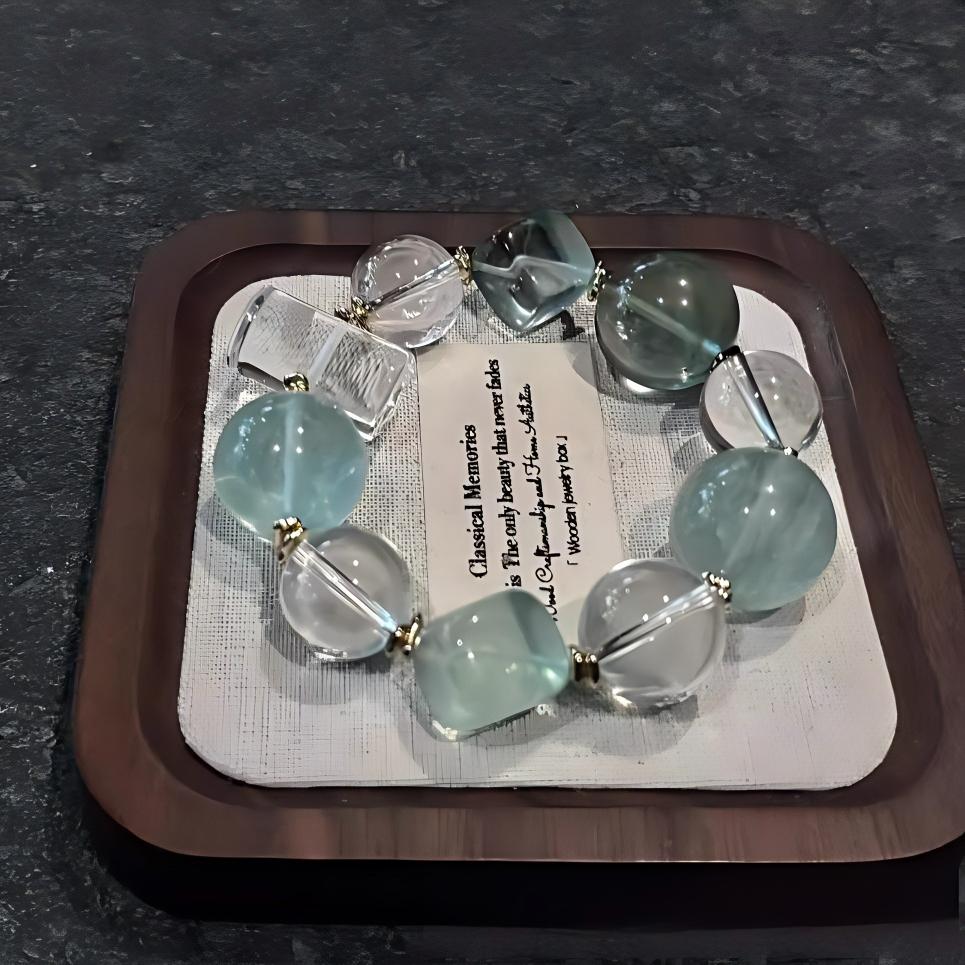 Natural White Quartz & Green Fluorite Crystal Bracelet for Wealth & Good Luck, Healing Gemstone Beads Jewelry for Women & Men, Handmade Spiritual Energy Gift for Girlfriend or Bestie