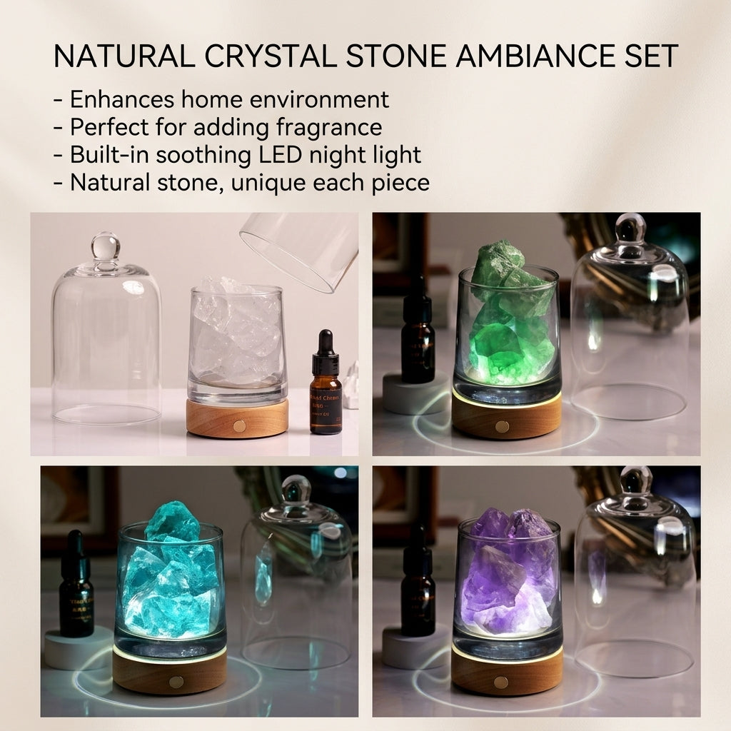 Natural Crystal Aroma Diffuser Ornament, Rechargeable Fragrance Stone Decor