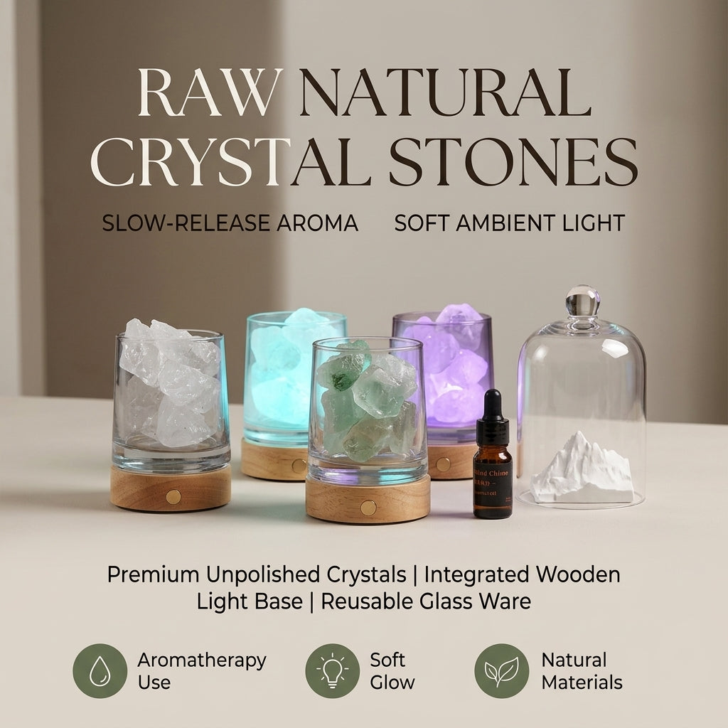 Natural Crystal Aroma Diffuser Ornament, Rechargeable Fragrance Stone Decor