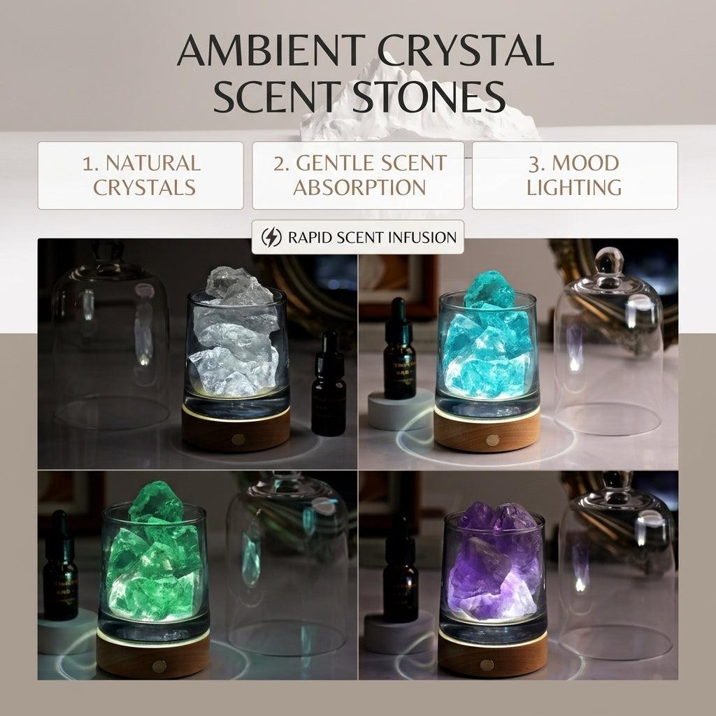 Natural Crystal Aroma Diffuser Ornament, Rechargeable Fragrance Stone Decor