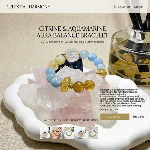 "The Prosperity Flow" – Natural Citrine, Aquamarine & White Phantom Quartz Healing Bracelet