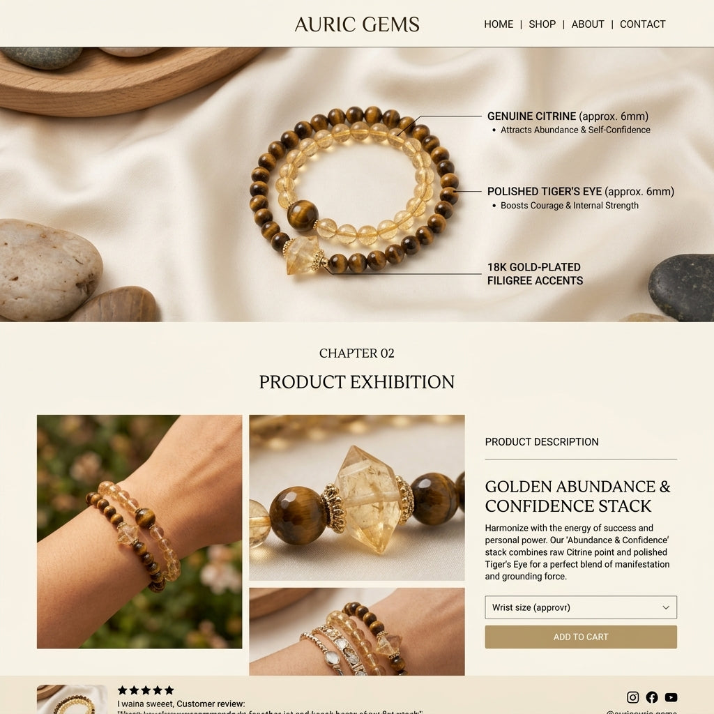 "The Prosperity Flow" – Natural Citrine, Aquamarine & White Phantom Quartz Healing Bracelet