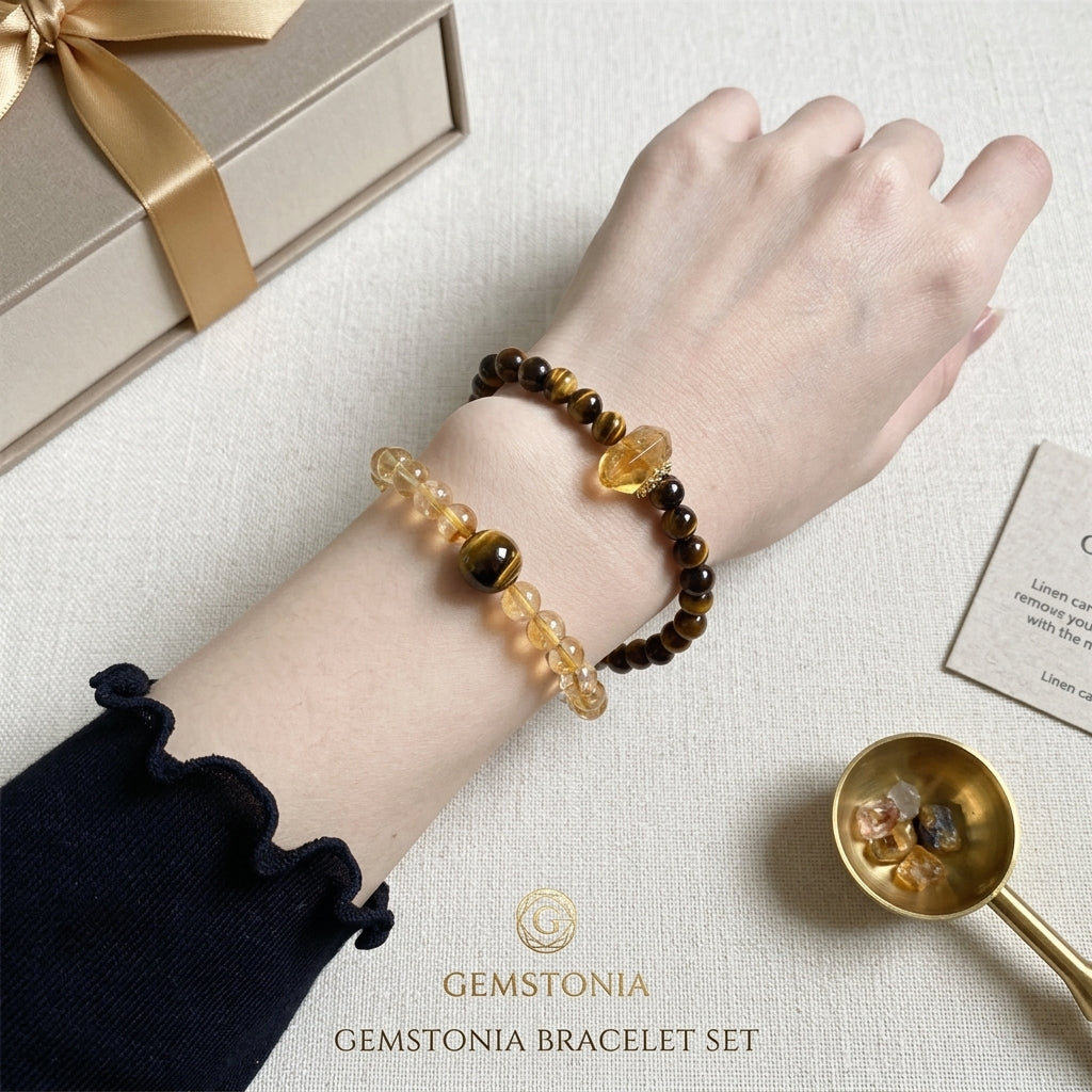 "The Prosperity Flow" – Natural Citrine, Aquamarine & White Phantom Quartz Healing Bracelet