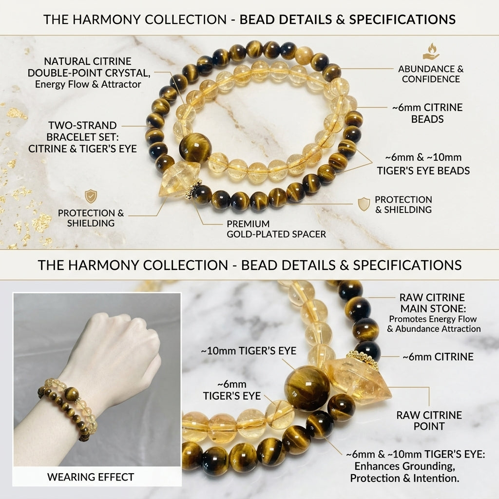"The Prosperity Flow" – Natural Citrine, Aquamarine & White Phantom Quartz Healing Bracelet