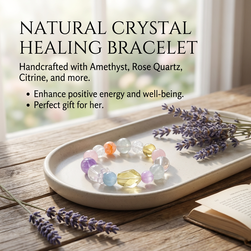 Natural Dopamine Colorful Crystal Bracelet, Chunky Healing Gemstone Jewelry, Citrine Rutilated Clear Quartz 7 Chakra Energy Stone