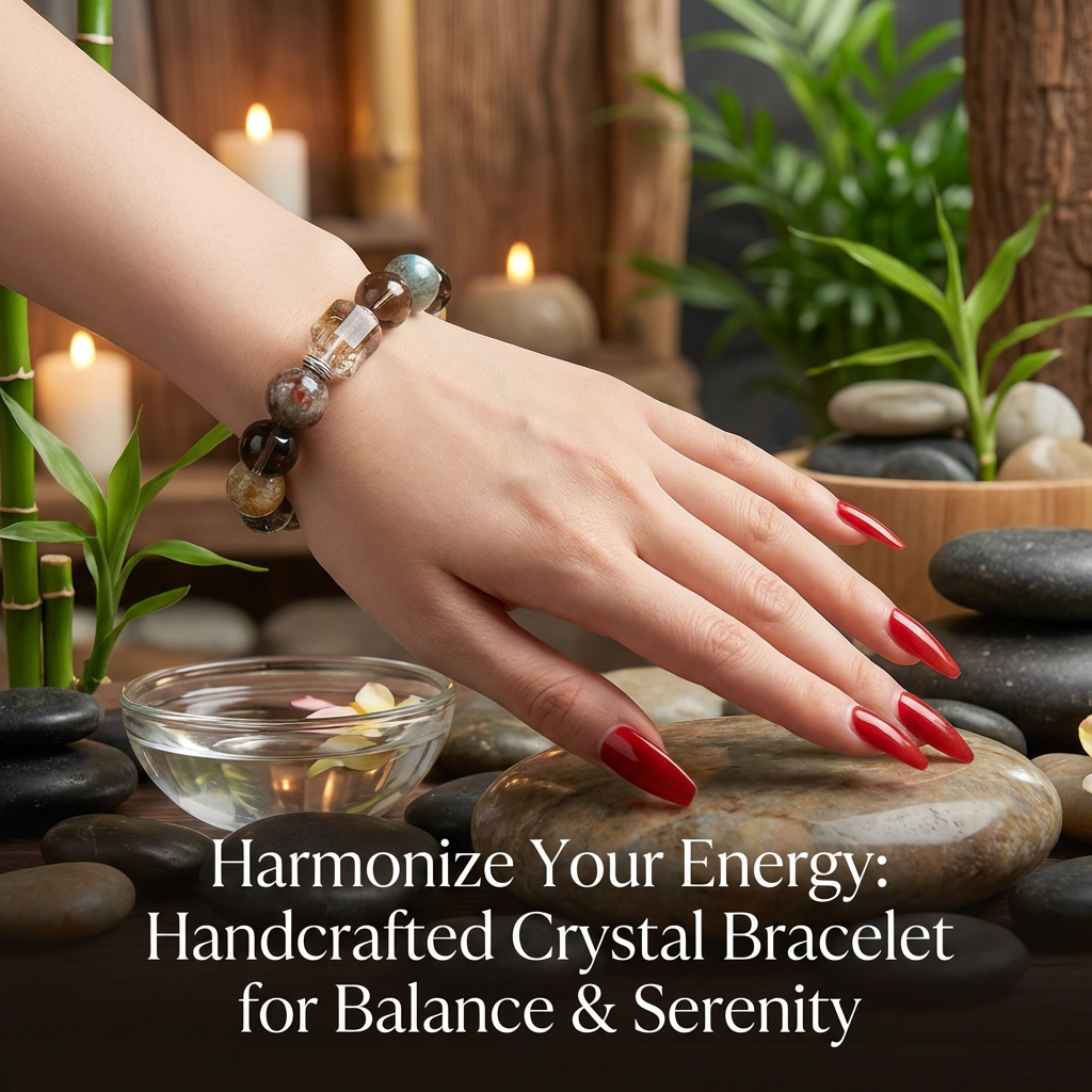 Natural Super Seven Crystal Bracelet, Chunky Smoky Quartz & Four Seasons Phantom Quartz Healing Jewelry, Root Chakra Abundance Wristlet