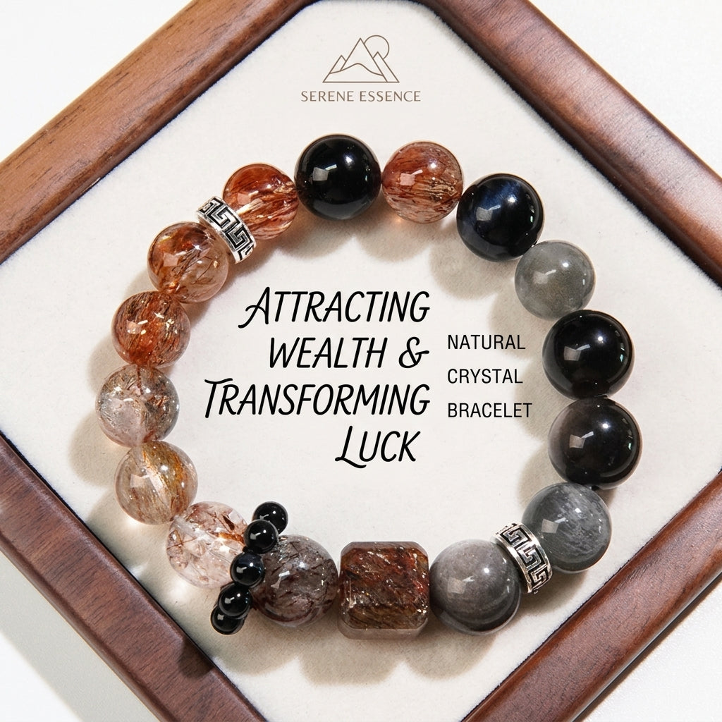 Natural Super Seven Crystal Bracelet, Black Obsidian Silver Sheen Grey Moonstone Chunky Jewelry, Root Chakra Healing Wristlet for Men & Women