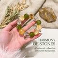 14mm Natural Crystal Bracelet, Yellow Hematoid Quartz & Citrine, Green Xiuyan Jade Healing Stones, Prosperity & Luck Talisman for Women