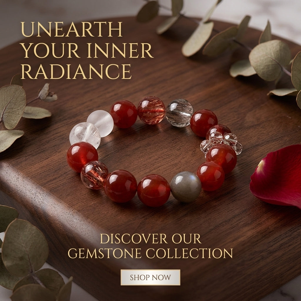 10mm-Natural Red Agate & Super Seven Crystal Beaded Healing Bracelet