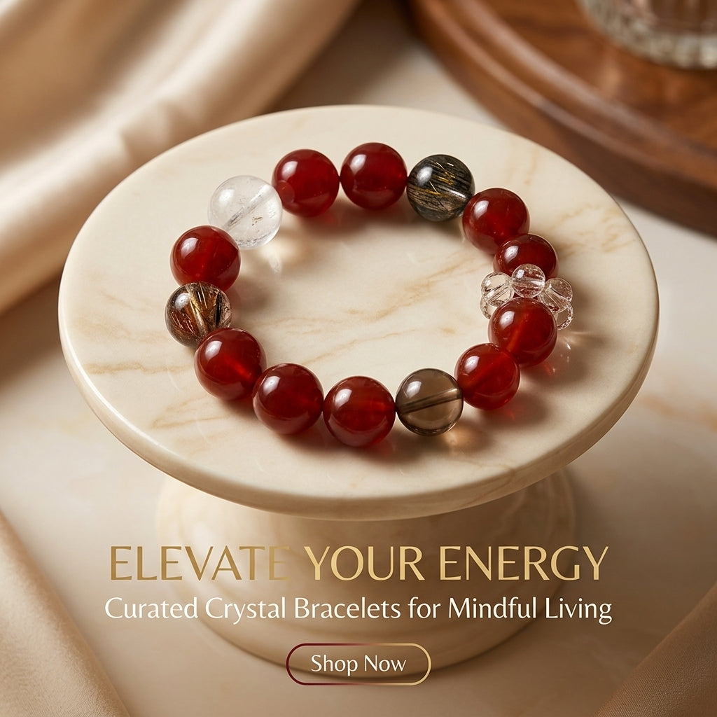 10mm-Natural Red Agate & Super Seven Crystal Beaded Healing Bracelet