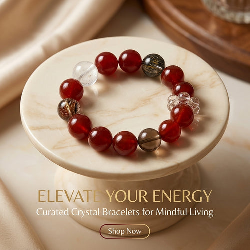 10mm-Natural Red Agate & Super Seven Crystal Beaded Healing Bracelet