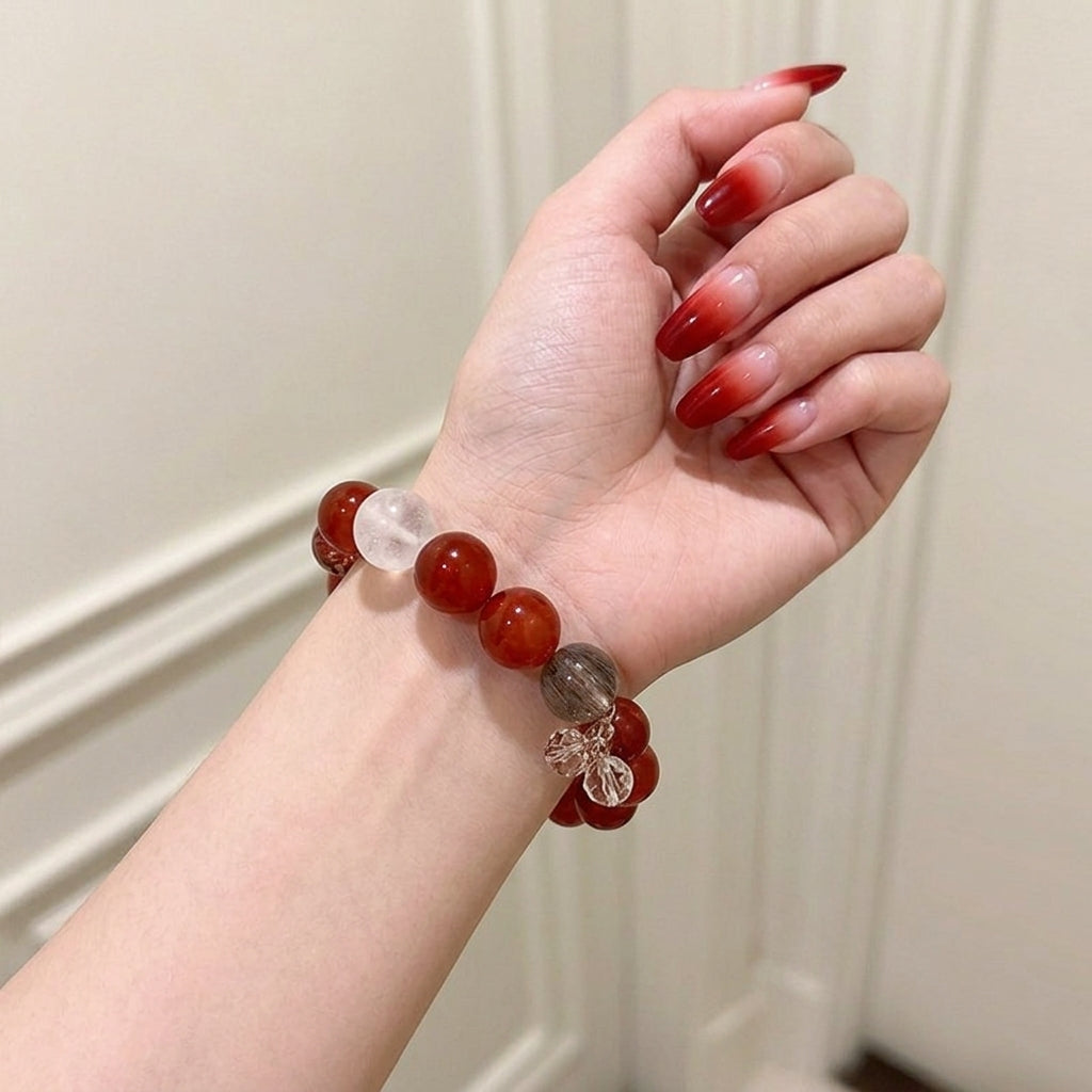 10mm-Natural Red Agate & Super Seven Crystal Beaded Healing Bracelet