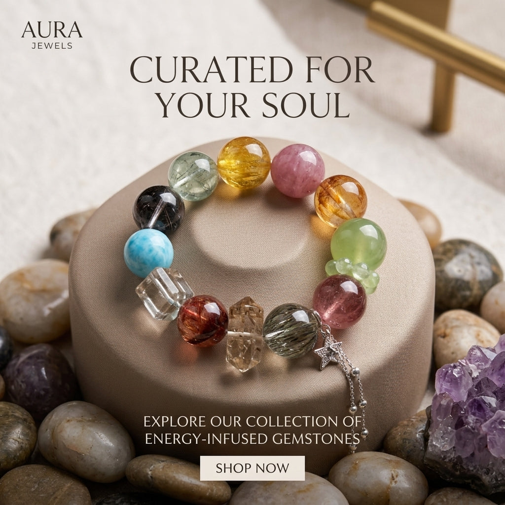 16mm Oversized Natural Multi-Gemstone & Rutilated Quartz Bracelet