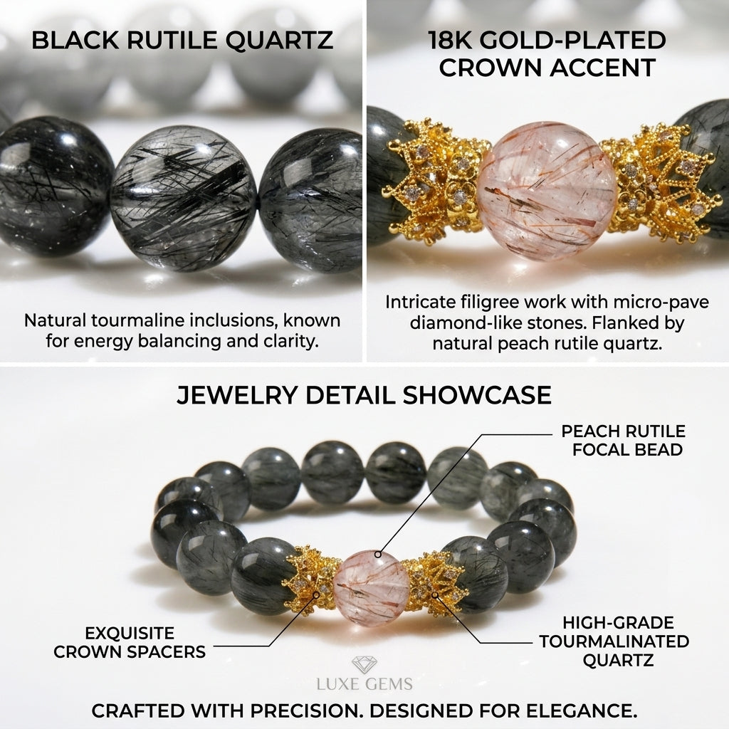 Natural 12mm Green Rutilated Quartz & Super Seven Crystal Wealth Bracelet