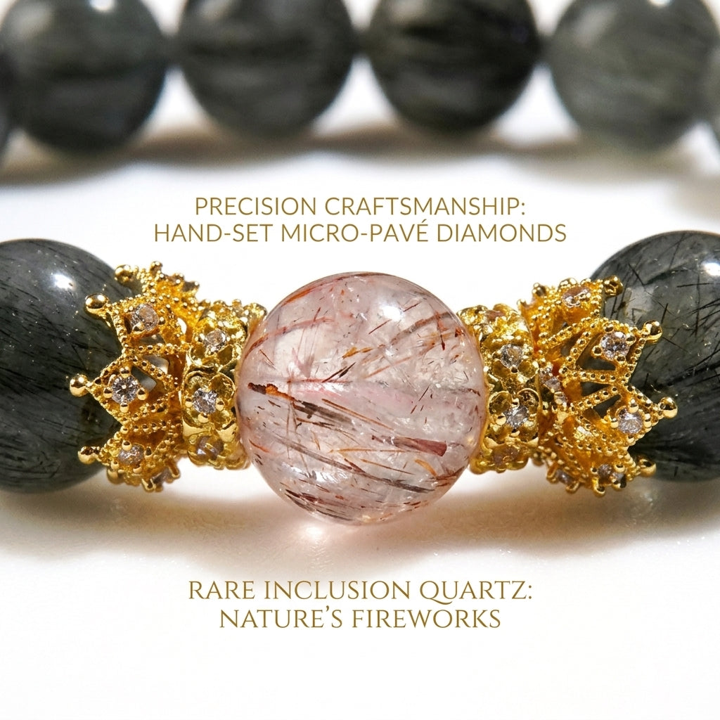 Natural 12mm Green Rutilated Quartz & Super Seven Crystal Wealth Bracelet