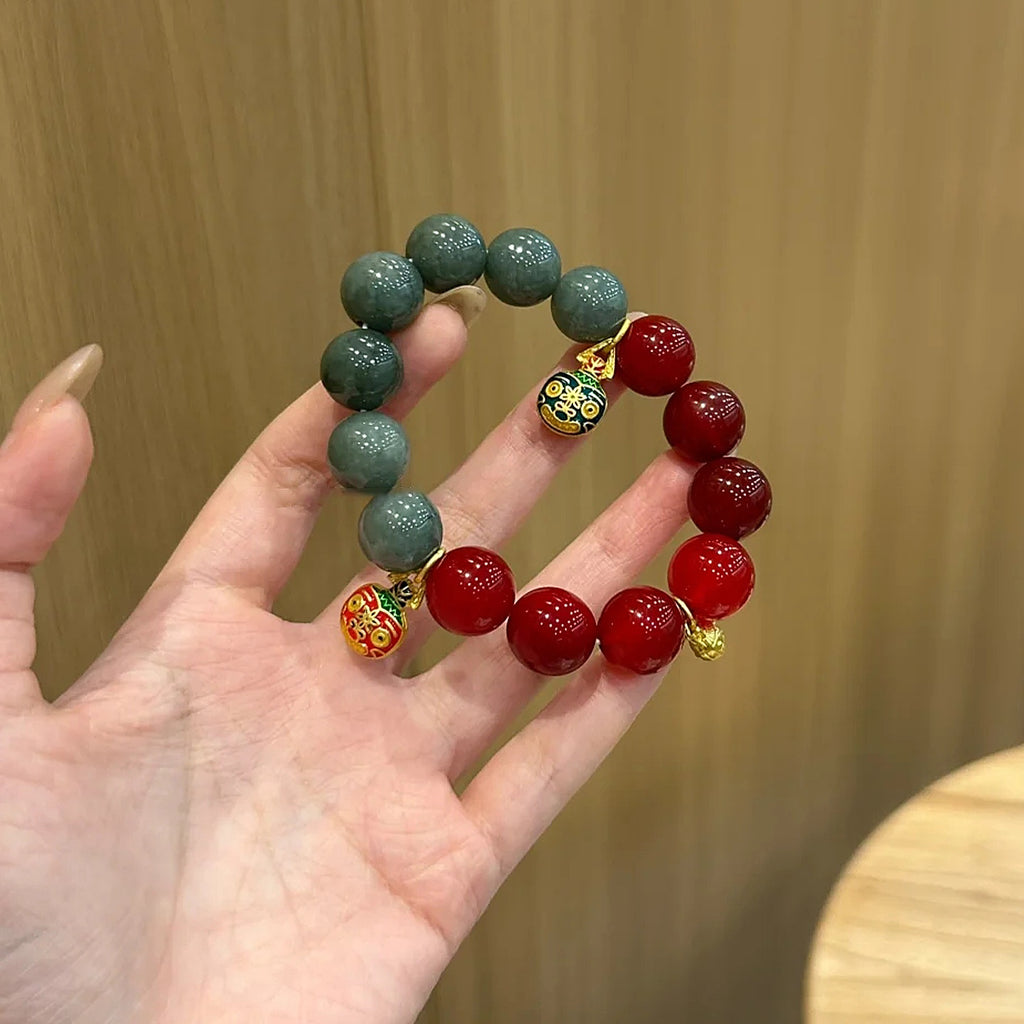 10mm Natural Red Agate & Green Rutilated Quartz Fortune Bracelet