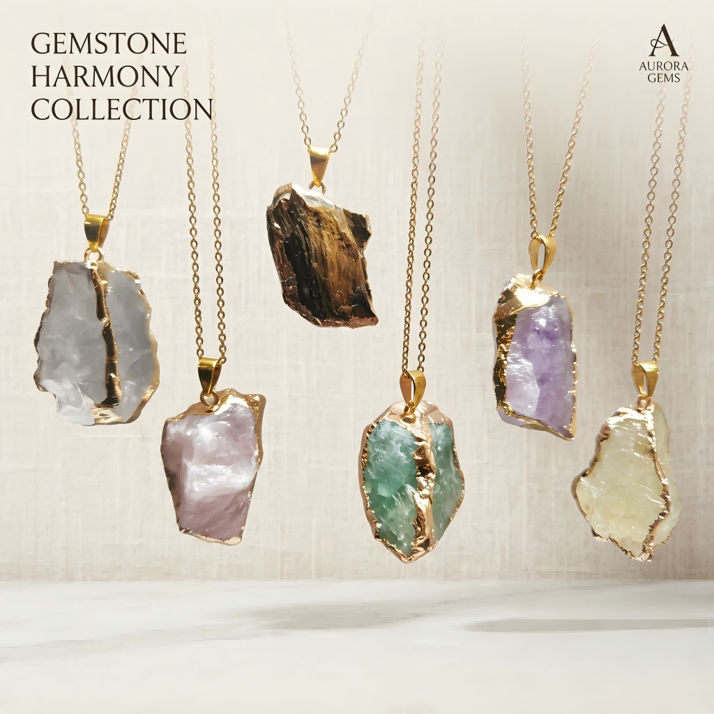 Natural Raw Crystal Pendant Necklace, Gold Dipped Rough Stone Jewelry, Irregular Amethyst Rose Quartz Citrine Healing Stones, Boho Gemstone Necklace for Women, Spiritual Gift